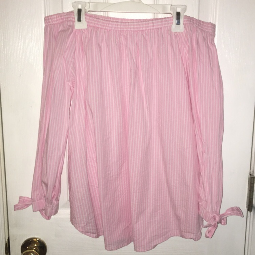 Pink and white striped off the shoulder top
